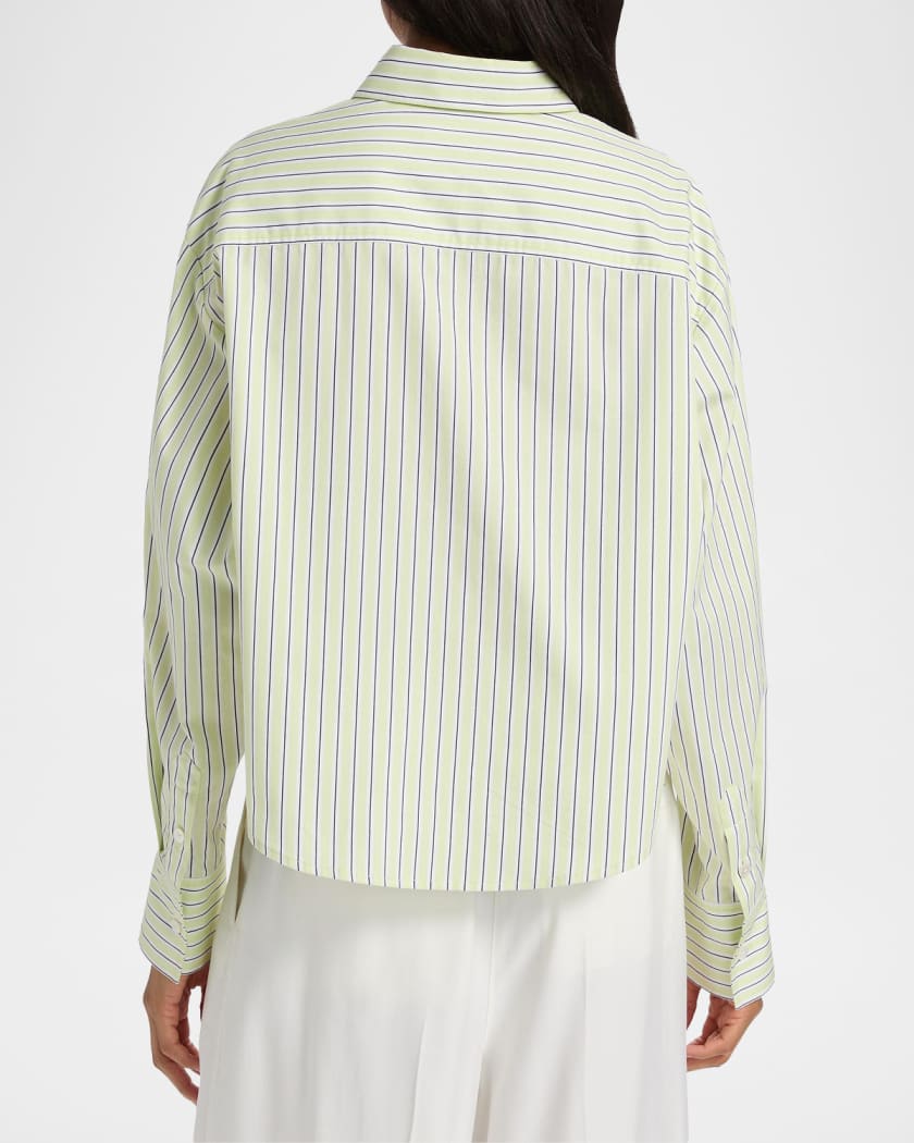 Derek Lam 10 Crosby Evelina Striped Boxy-Fit Crop Shirt | Neiman