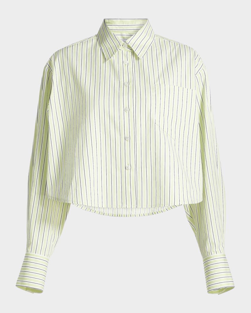 Derek Lam 10 Crosby Evelina Striped Boxy-Fit Crop Shirt | Neiman