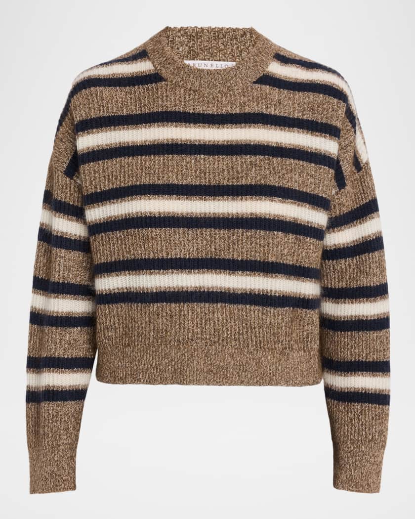 Brunello Cucinelli Cashmere-Mohair Striped Sweater | Neiman Marcus