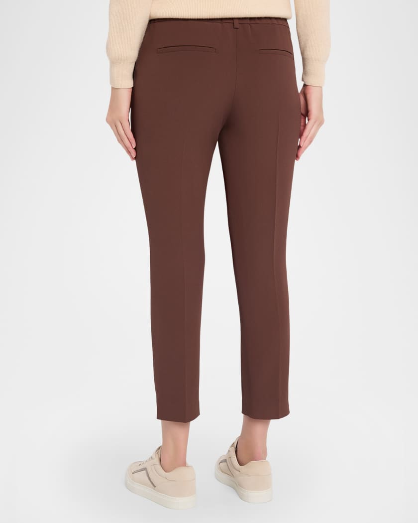 Brunello Cucinelli Silk Crepe Slim-Leg Ankle Pull-On Pants