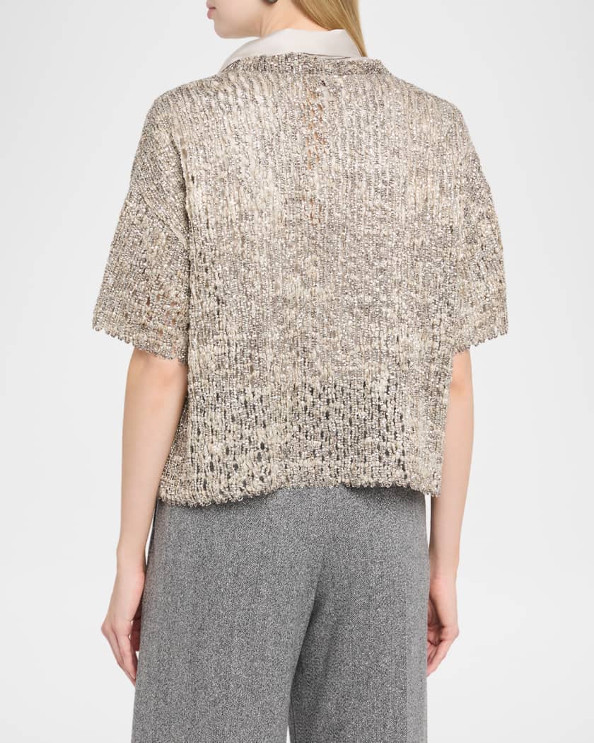 Brunello Cucinelli Couture Metallic Mohair Top | Neiman Marcus