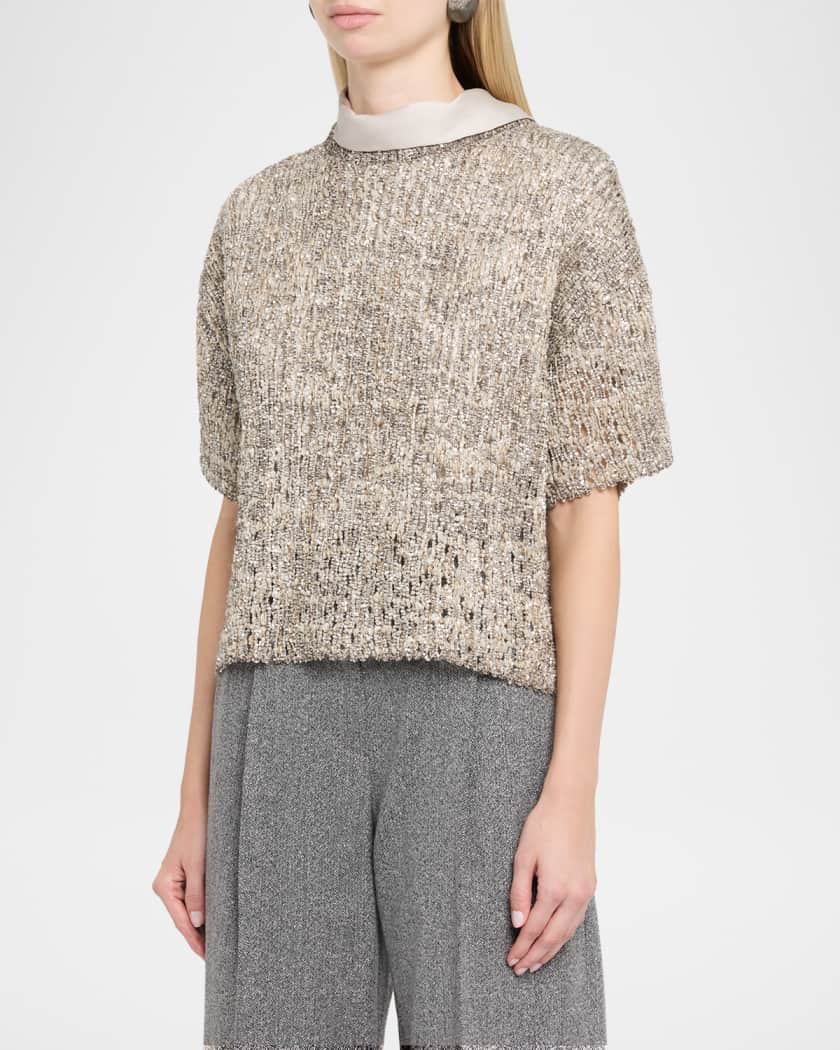 Brunello Cucinelli Couture Metallic Mohair Top | Neiman Marcus
