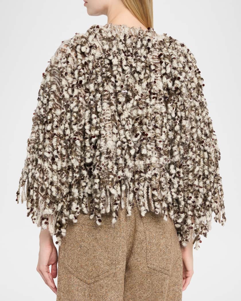 BRUNELLO CUCINELLI ノースリーブ スパンコール装飾 Brunello Cucinelli Embellished Curly Mohair Cape | Neiman Marcus
