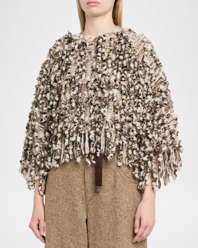 Brunello Cucinelli Embellished Curly Mohair Cape | Neiman Marcus