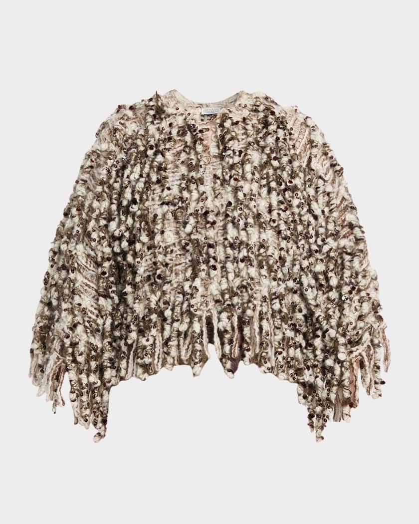 Brunello Cucinelli Embellished Curly Mohair Cape | Neiman Marcus