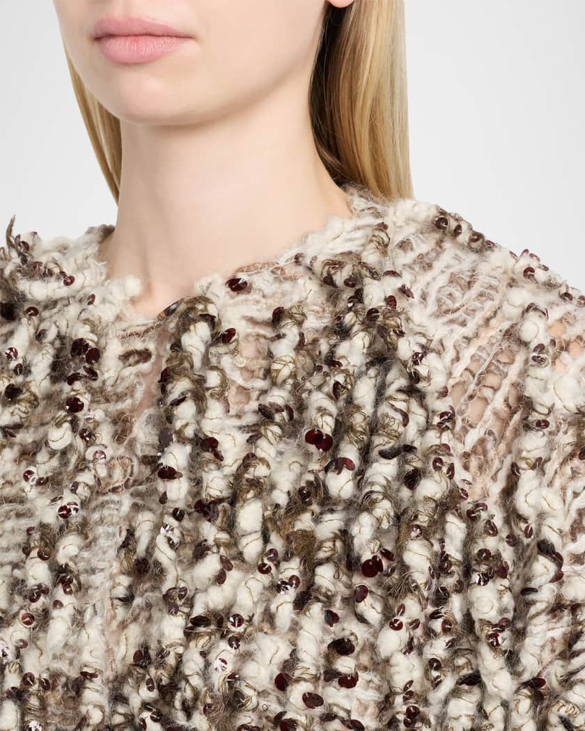 Brunello Cucinelli Embellished Curly Mohair Cape | Neiman Marcus