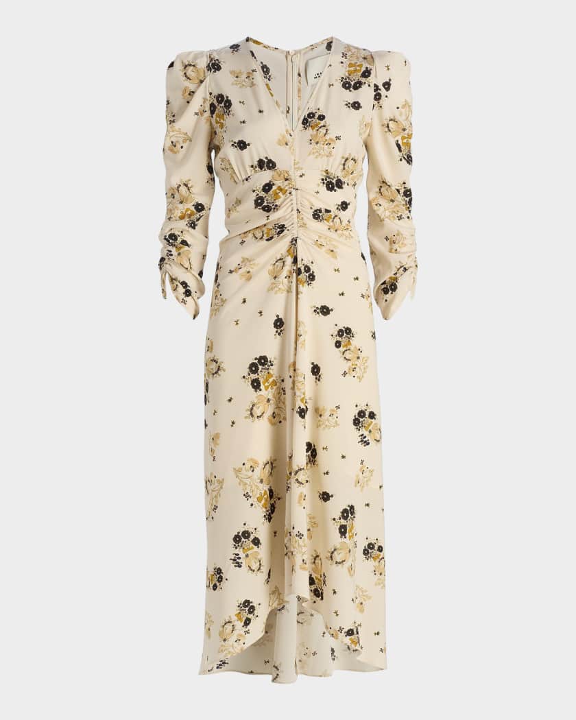 isabel embroidered midi dress Caroline embroidered silk-satin midi dress - charcoal