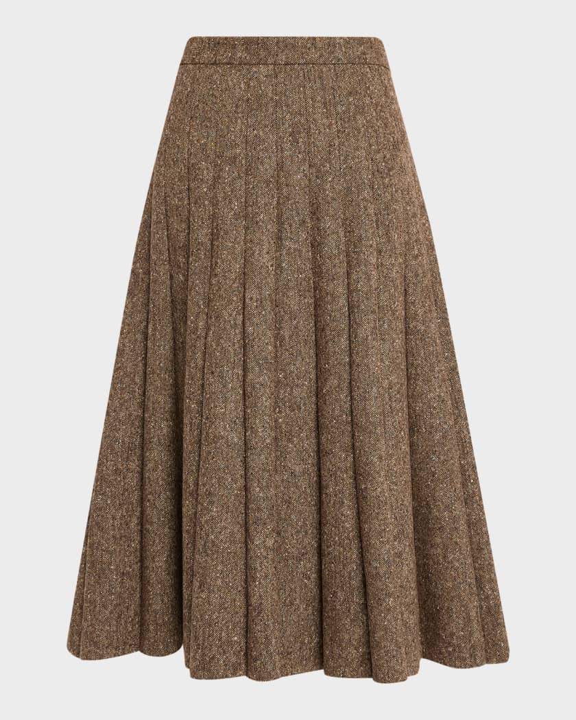 Brunello Cucinelli Donegal Wool Tweed Pleated Midi Skirt | Neiman