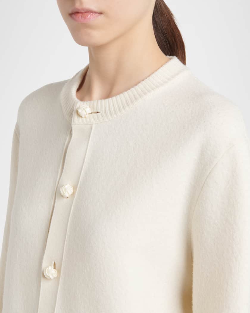 Bottega Veneta Intrecciato Button Fringed Wool Crewneck Cardigan