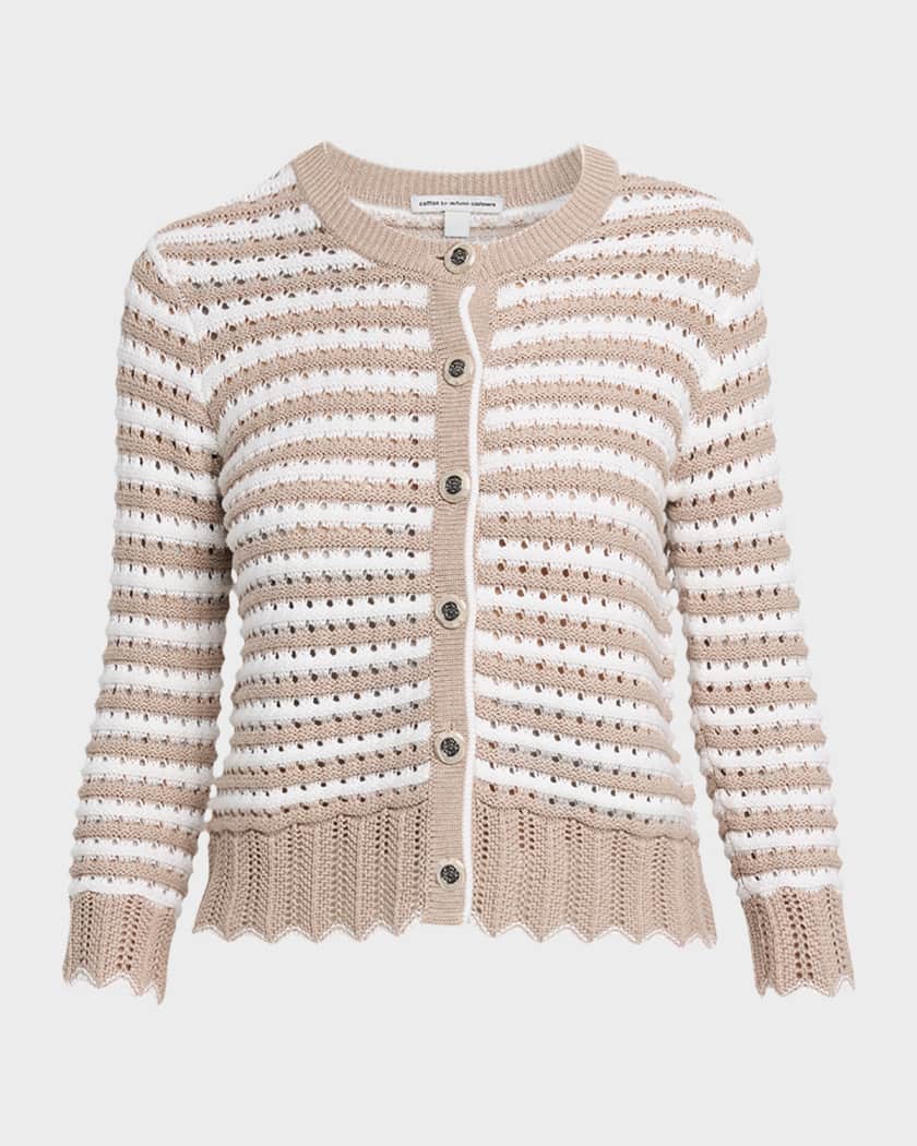 Autumn Cashmere Striped Pointelle-Knit Cotton Cardigan | Neiman Marcus