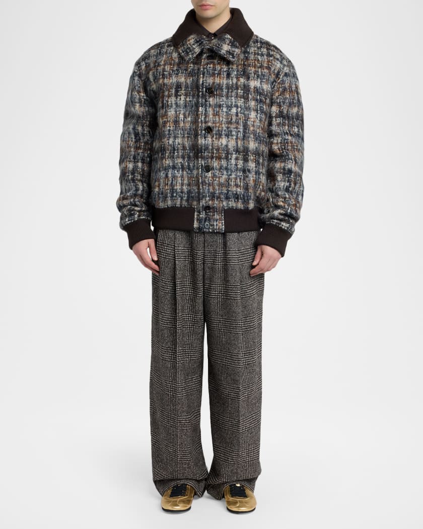 Dolce&Gabbana Men's Wool and Cotton Glen Plaid Wide-Leg Pleated