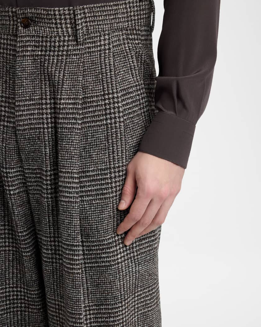 Dolce&Gabbana Men's Wool and Cotton Glen Plaid Wide-Leg Pleated
