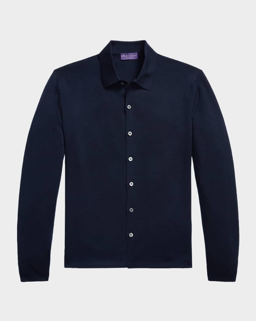 ralph lauren purple label シャツ Ralph Lauren Purple Label Men's Cotton Knit Button-Down Shirt