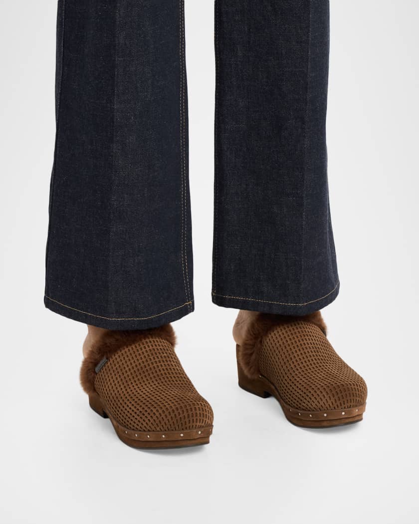 美品 BRUNELLO CUCINELLI スウェード プレーントゥ 41 Brunello Cucinelli Perforated Shearling-Trimmed Suede Clogs