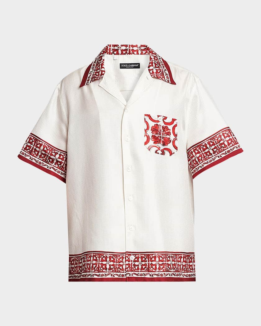 Dolce&Gabbana Men's Majolica-Print Jacquard Twill Short-Sleeve