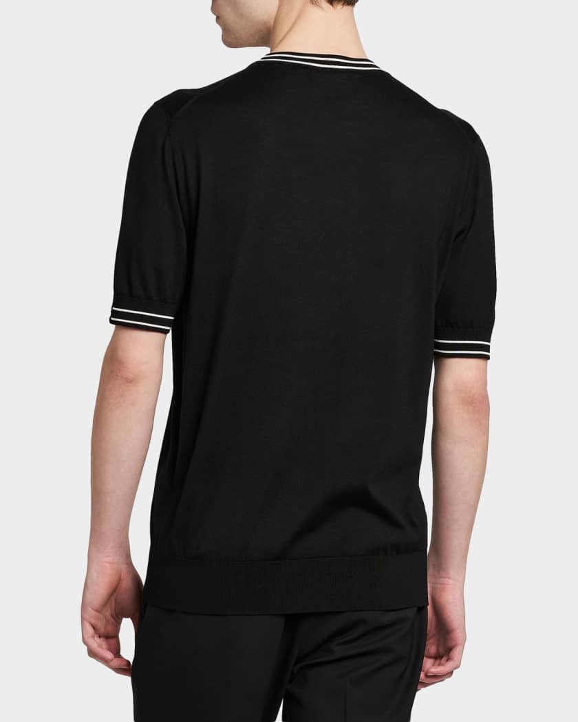 Dolce&Gabbana Men's Nero Silk Knit Ribbed-Logo Trim Crewneck T