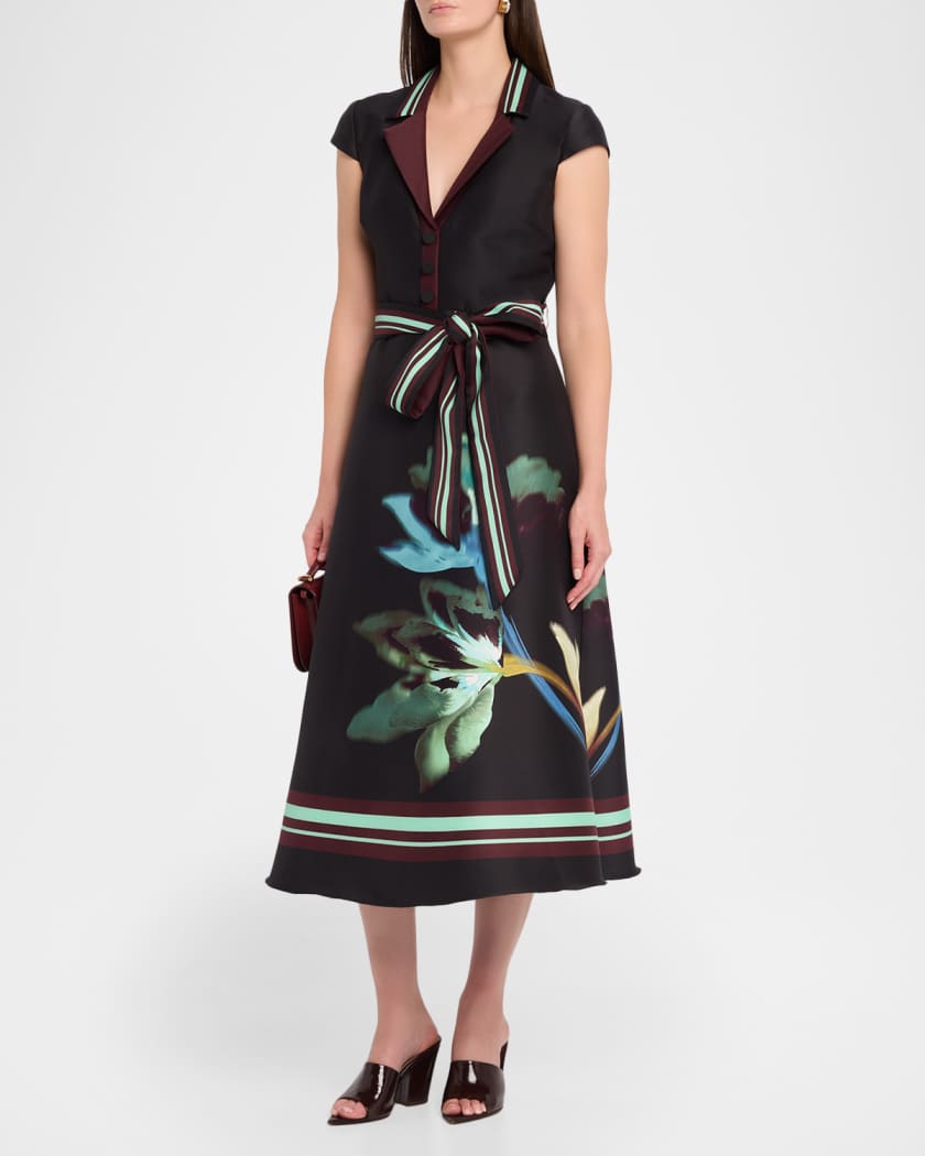 badgley mischka belted laser-cut dress Badgley Mischka Collection Laser-Cut Fit-&-Flare Midi Dress