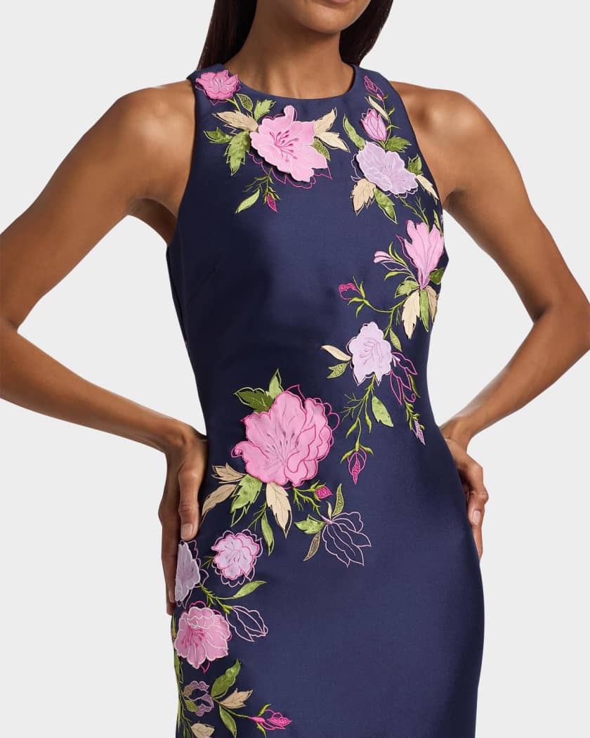 badgley mischka purple floral dress Badgley Mischka Collection Abstract Floral Long Sleeve Taffeta Mermaid Gown  In Lilac Multi