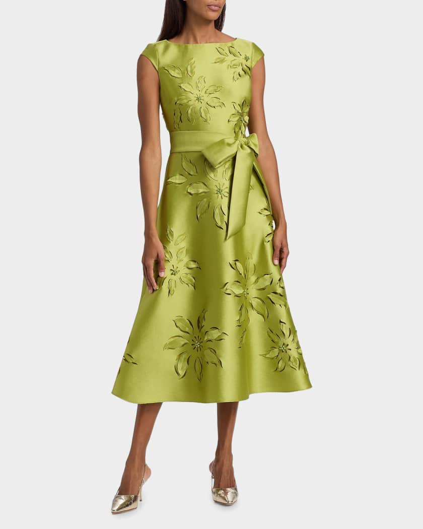 badgley mischka embroidered mesh dress Badgley Mischka Strapless Beaded and Sequin Floral Midi Dress, Size: 4