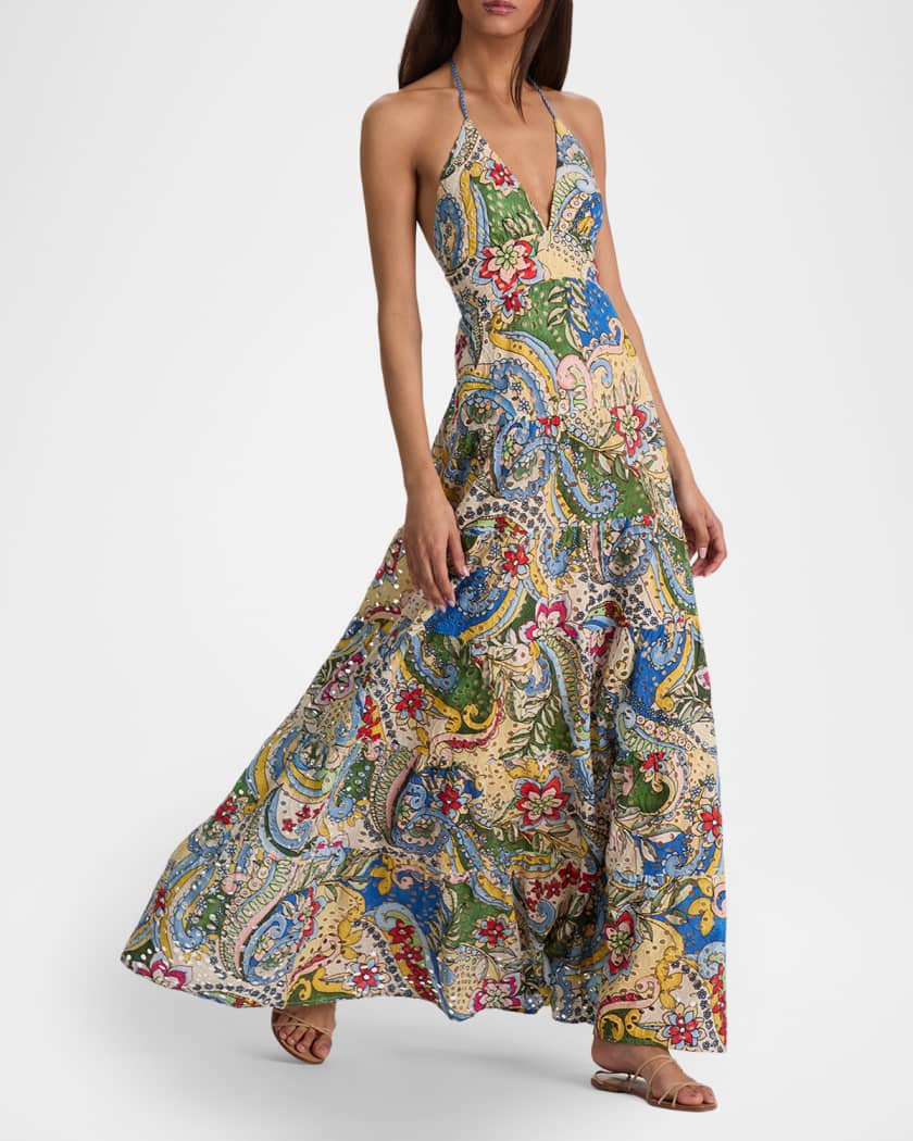 ALICE + OLIVIA Karolina Embroidered Halter Maxi Dress | Neiman Marcus