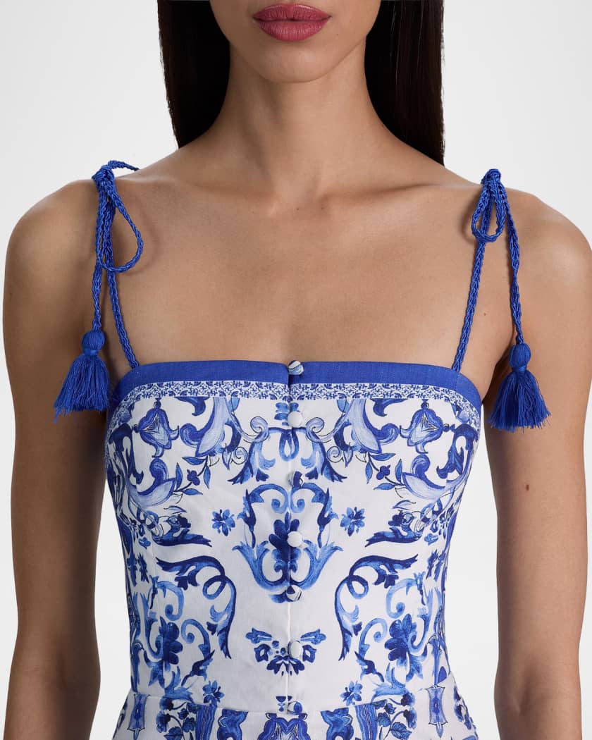 ALICE + OLIVIA Glinda Majolica Tassel Linen-Blend Mini Dress