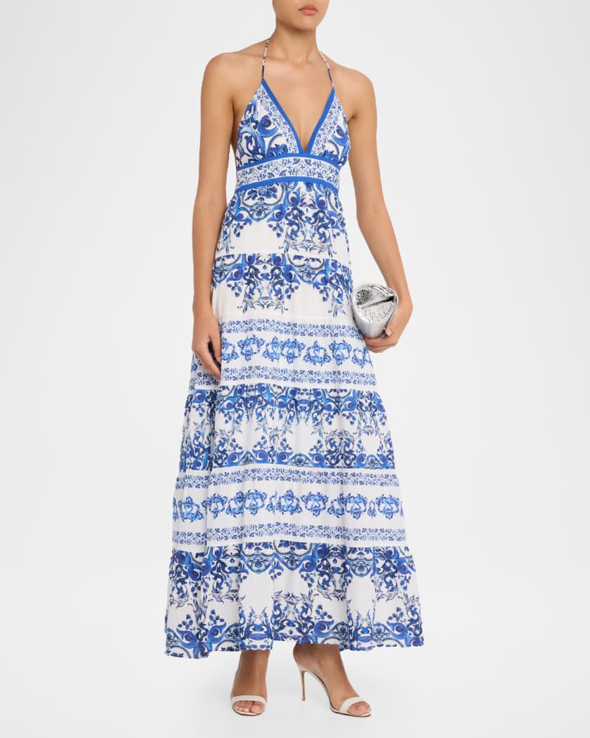 alice and olivia long dress AUGUSTA OPEN BACK MAXI DRESS in BLACK