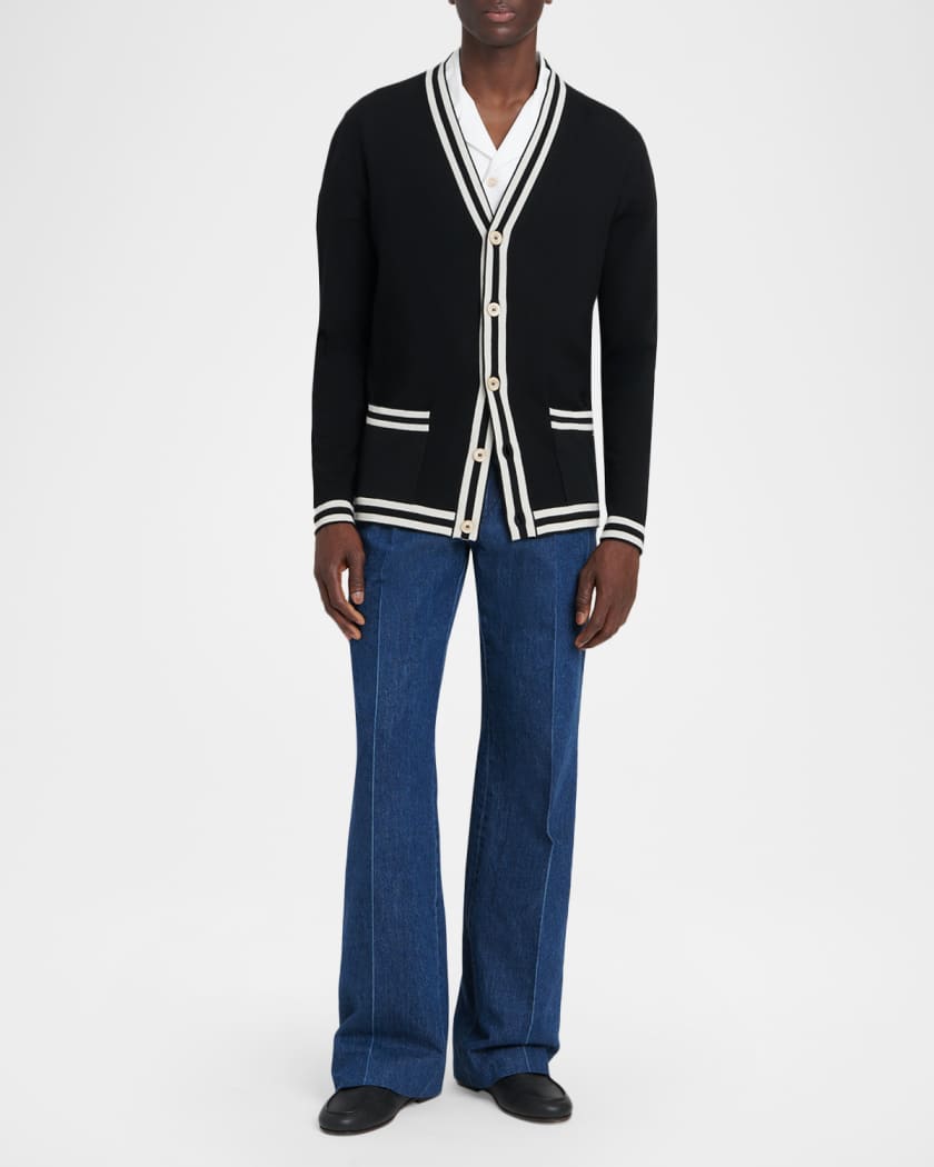 VALENTINO GARAVANI シルク混 メリノウール カーディガン 伊製 Valentino Garavani Men's Wool Knit Cardigan with Micro-VLogo