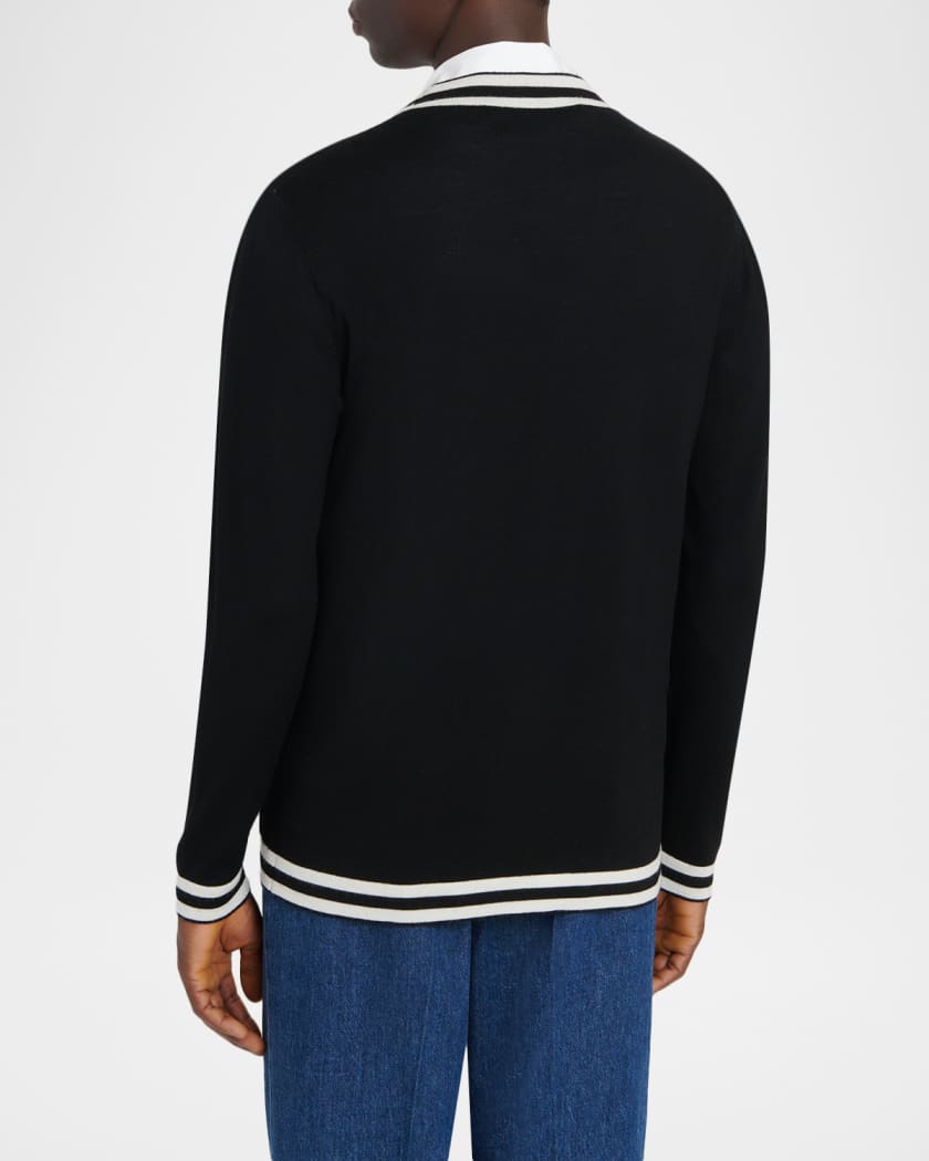 Valentino Garavani Men's Wool Knit Cardigan with Micro-VLogo