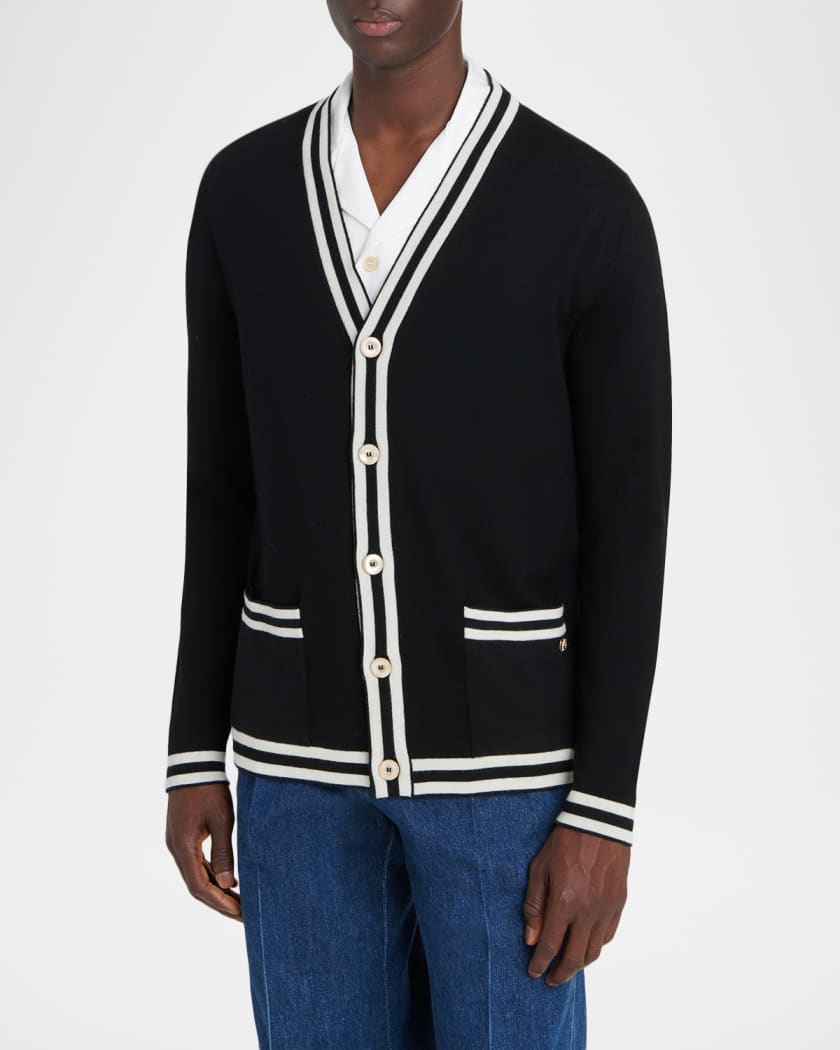 VALENTINO GARAVANI シルク混 メリノウール カーディガン 伊製 Valentino Garavani Men's Wool Knit Cardigan with Micro-VLogo