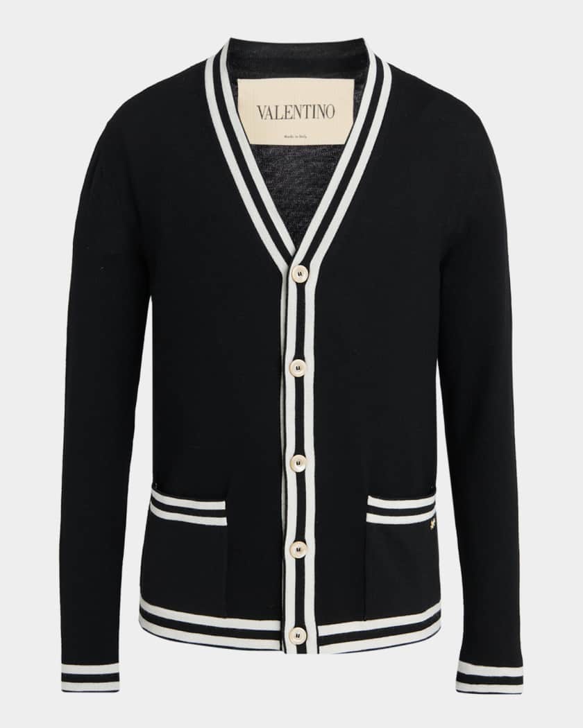 VALENTINO GARAVANI シルク混 メリノウール カーディガン 伊製 Valentino Garavani Men's Wool Knit Cardigan with Micro-VLogo
