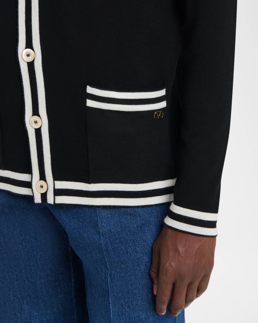 Valentino Garavani Men's Wool Knit Cardigan with Micro-VLogo