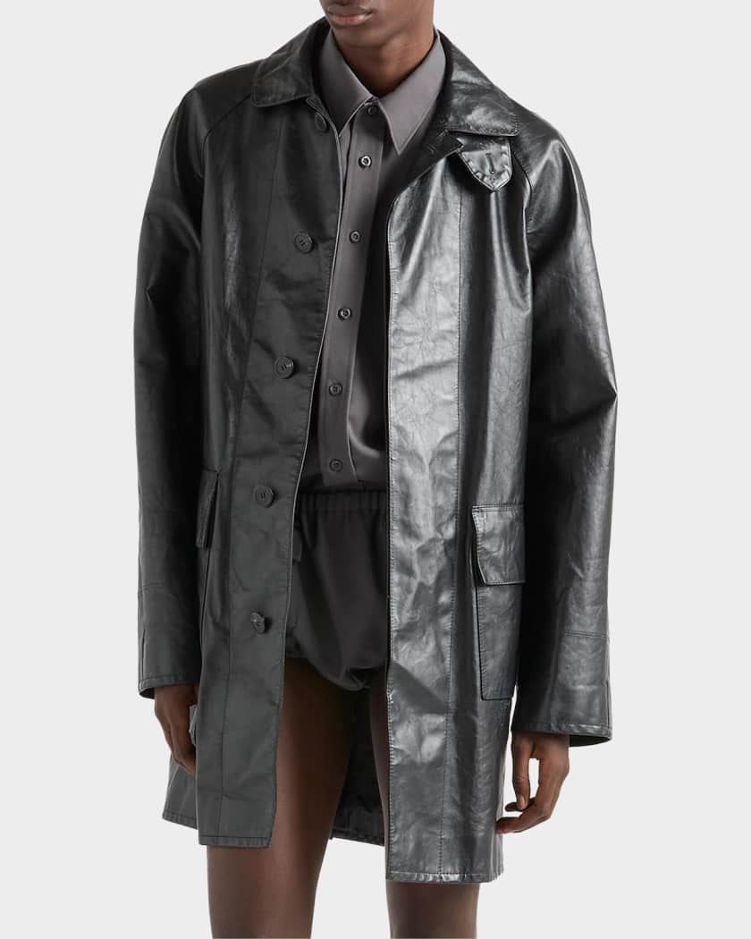 chinese dress ladies Mens Black Lambskin Classic Leather Trench Coat