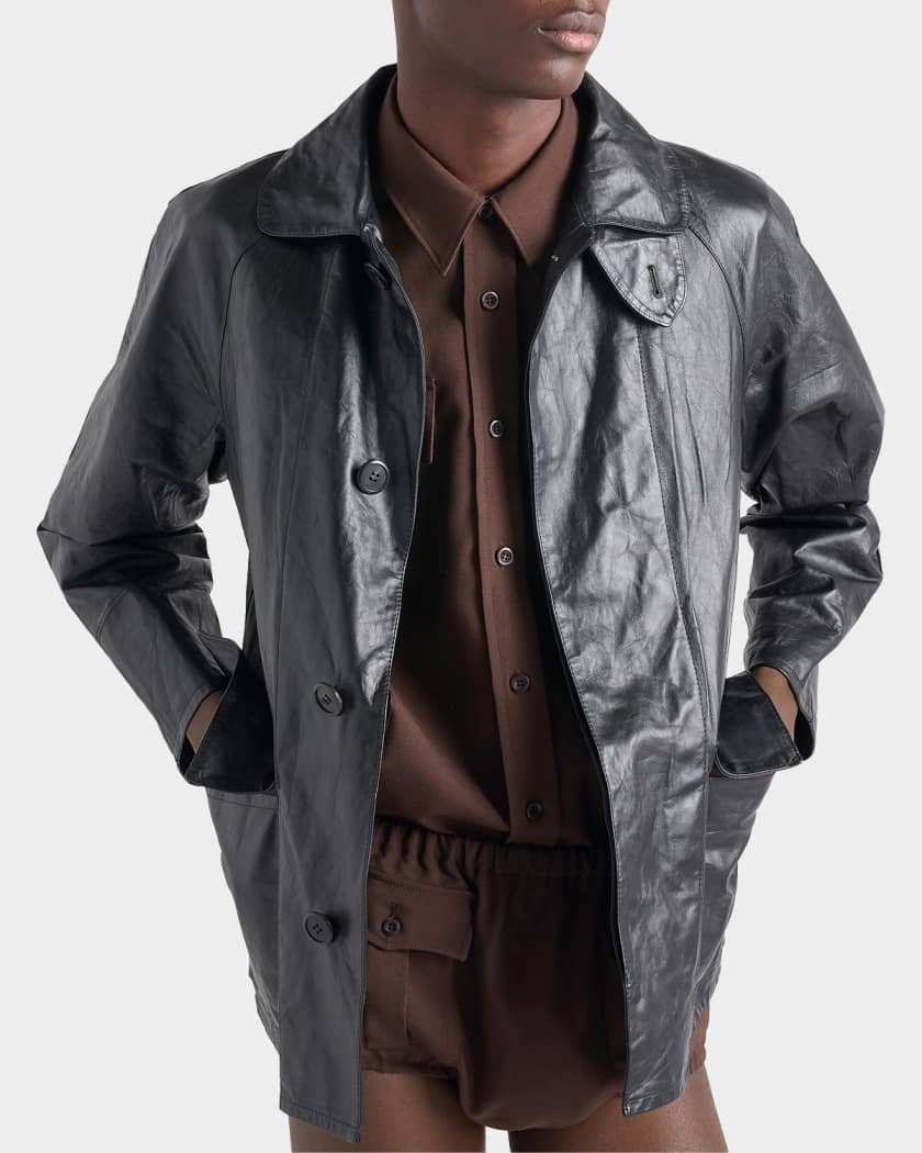 Prada Men's Vintage-Effect Leather Blouson Jacket | Neiman Marcus