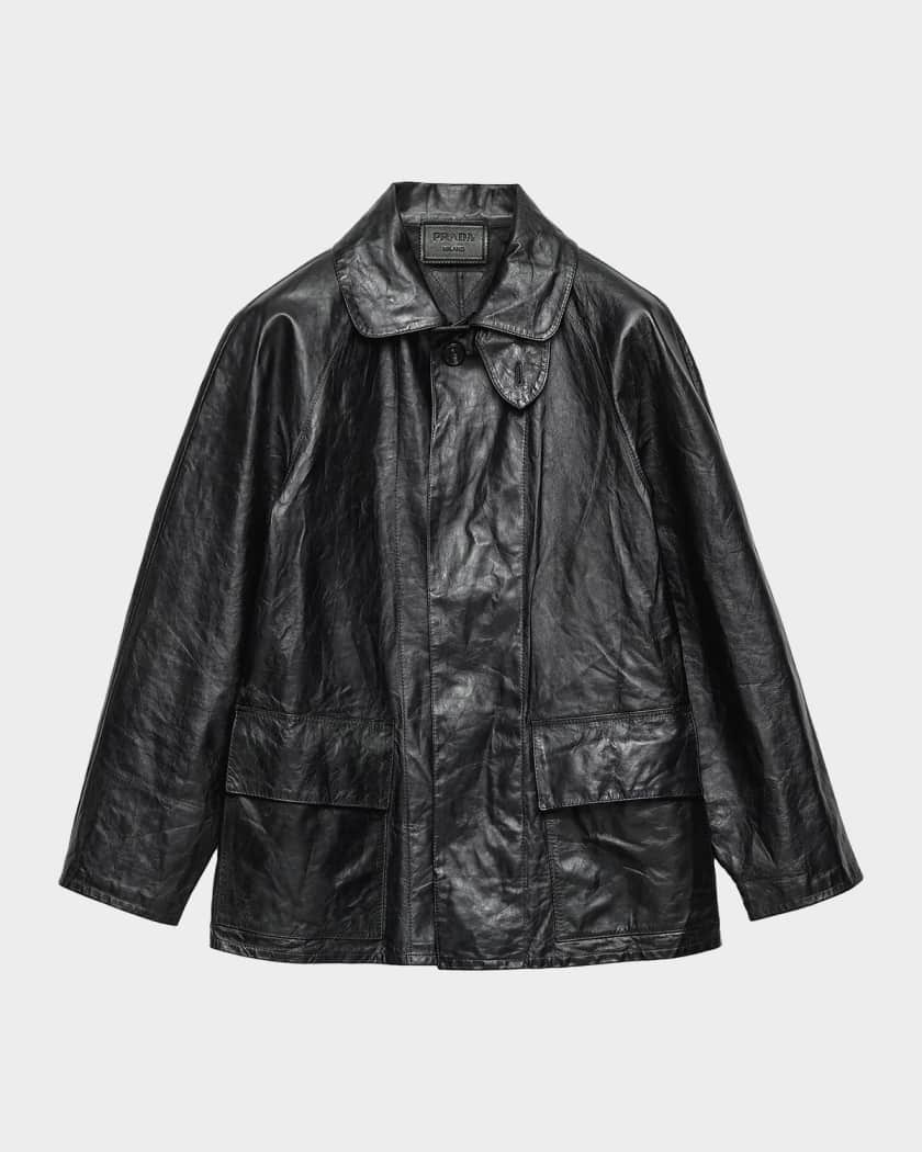 Prada Men's Vintage-Effect Leather Blouson Jacket | Neiman Marcus