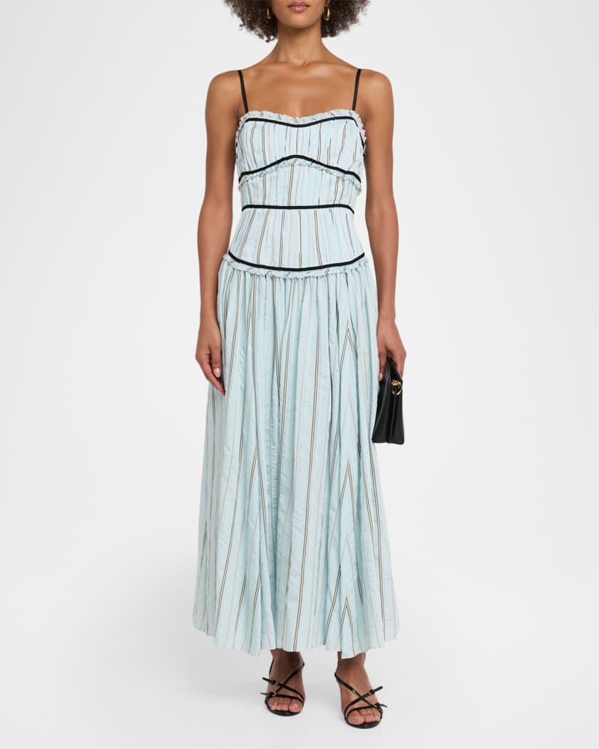 cinq a sept long dress Cinq a Sept Celia Striped Maxi Dress, Powder Dus, Women's, 14,