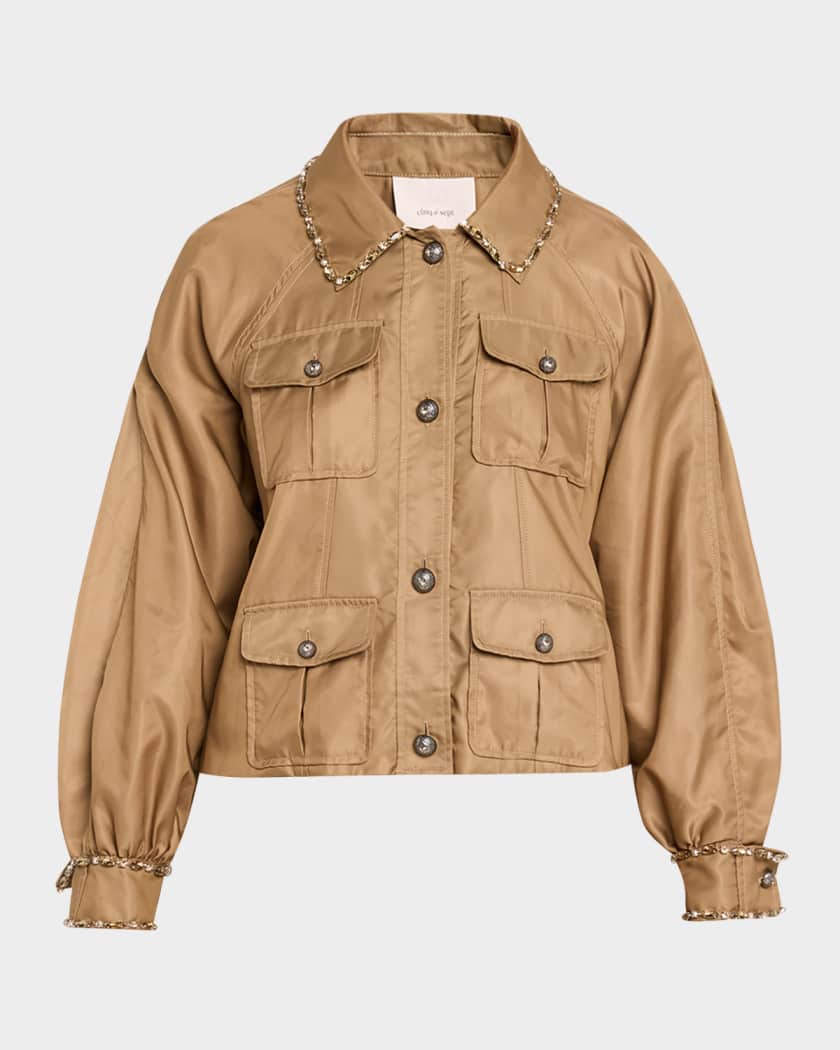 Cinq a Sept Rhinestone Chain Utility Jacket | Neiman Marcus
