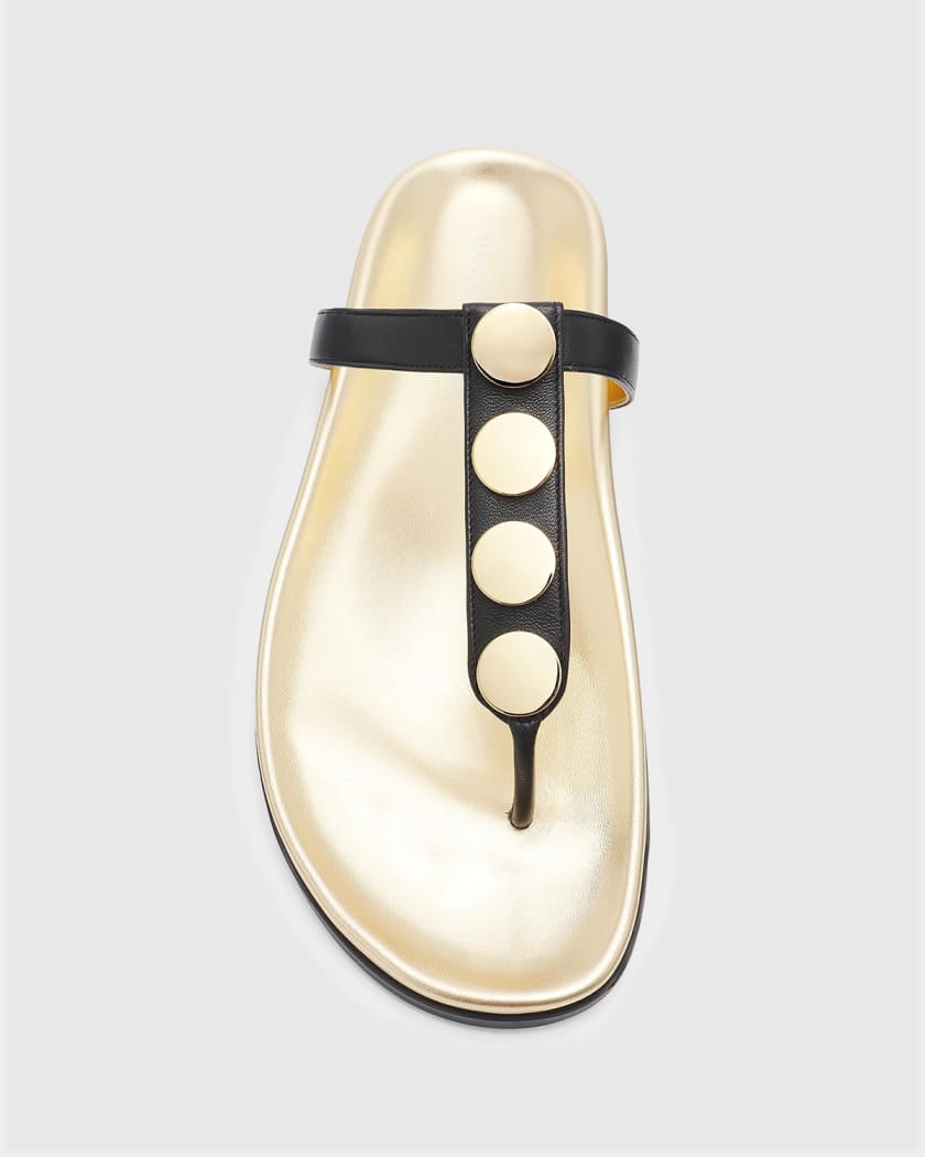 Manolo Blahnik Ruja Studded Leather T-Strap Sandals | Neiman Marcus