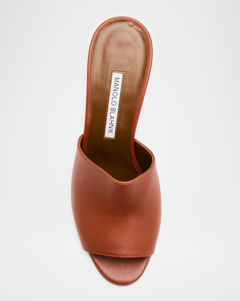 Manolo Blahnik 70mm Rapallabar Leather Mules | Neiman Marcus
