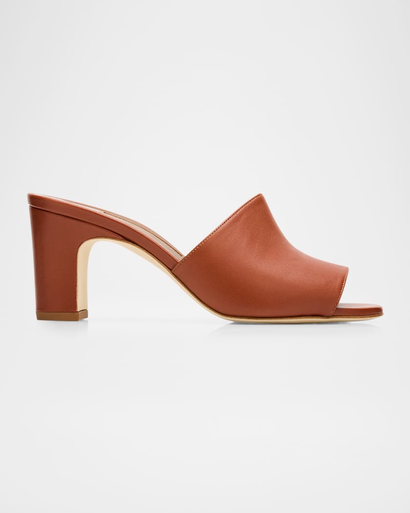MANOLO BLAHNIK ブラウンカットアウトオープントゥサンダル Manolo Blahnik 70mm Rapallabar Leather Mules | Neiman Marcus