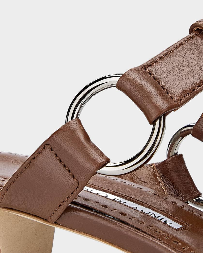 Manolo Blahnik 30mm Mionamu Leather Mule Sandals | Neiman Marcus
