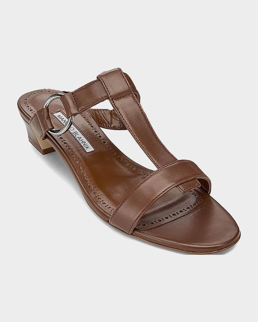 MANOLO BLAHNIK ブラウンミュール Manolo Blahnik 30mm Mionamu Leather Mule Sandals | Neiman Marcus
