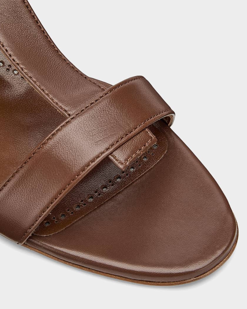 MANOLO BLAHNIK ブラウンミュール Manolo Blahnik 30mm Mionamu Leather Mule Sandals | Neiman Marcus