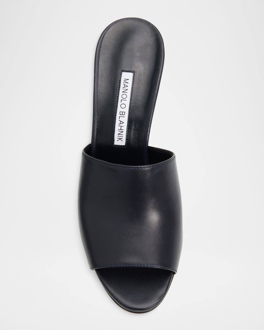 Manolo Blahnik 70mm Rapallabar Open-Toe Leather Mules | Neiman Marcus