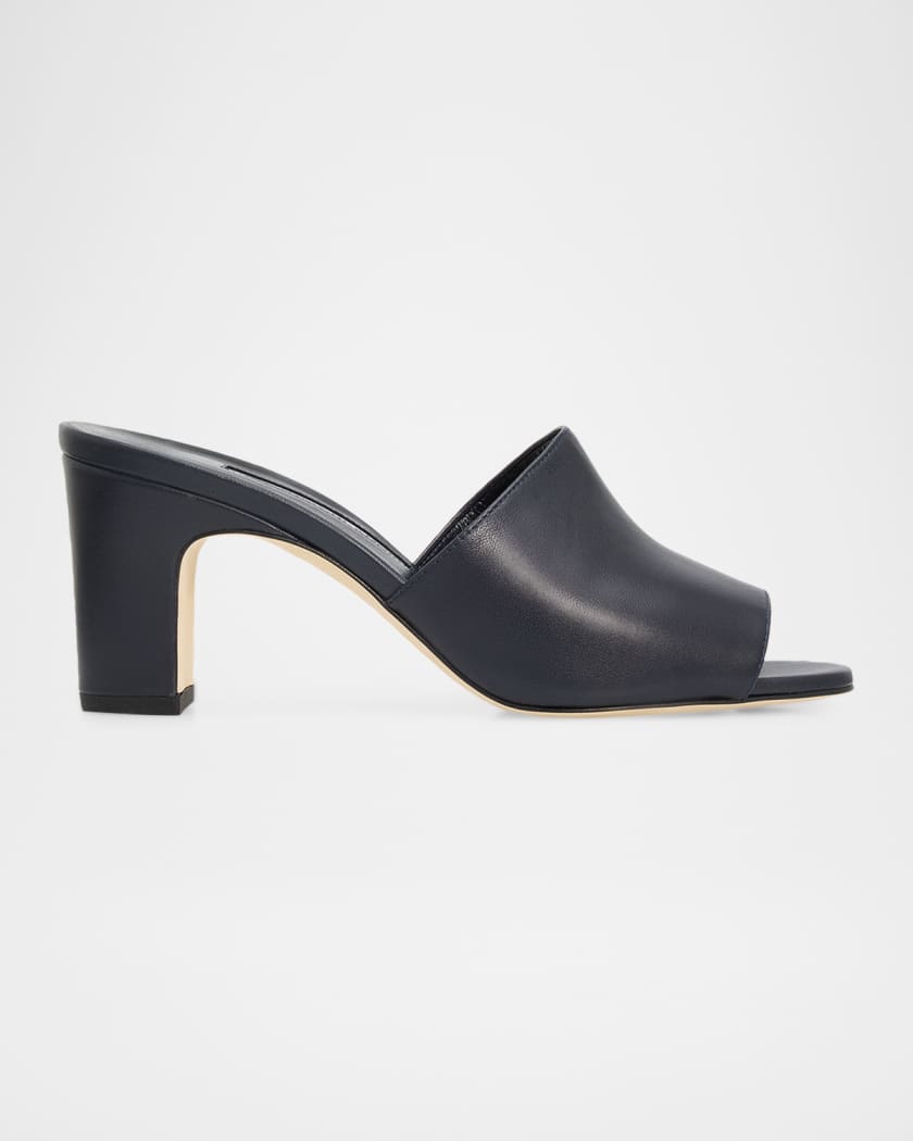 Manolo Blahnik 70mm Rapallabar Open-Toe Leather Mules | Neiman Marcus
