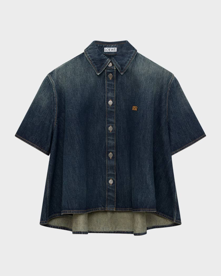 Loewe Short-Sleeve Denim Trapeze Button-Down Shirt | Neiman Marcus