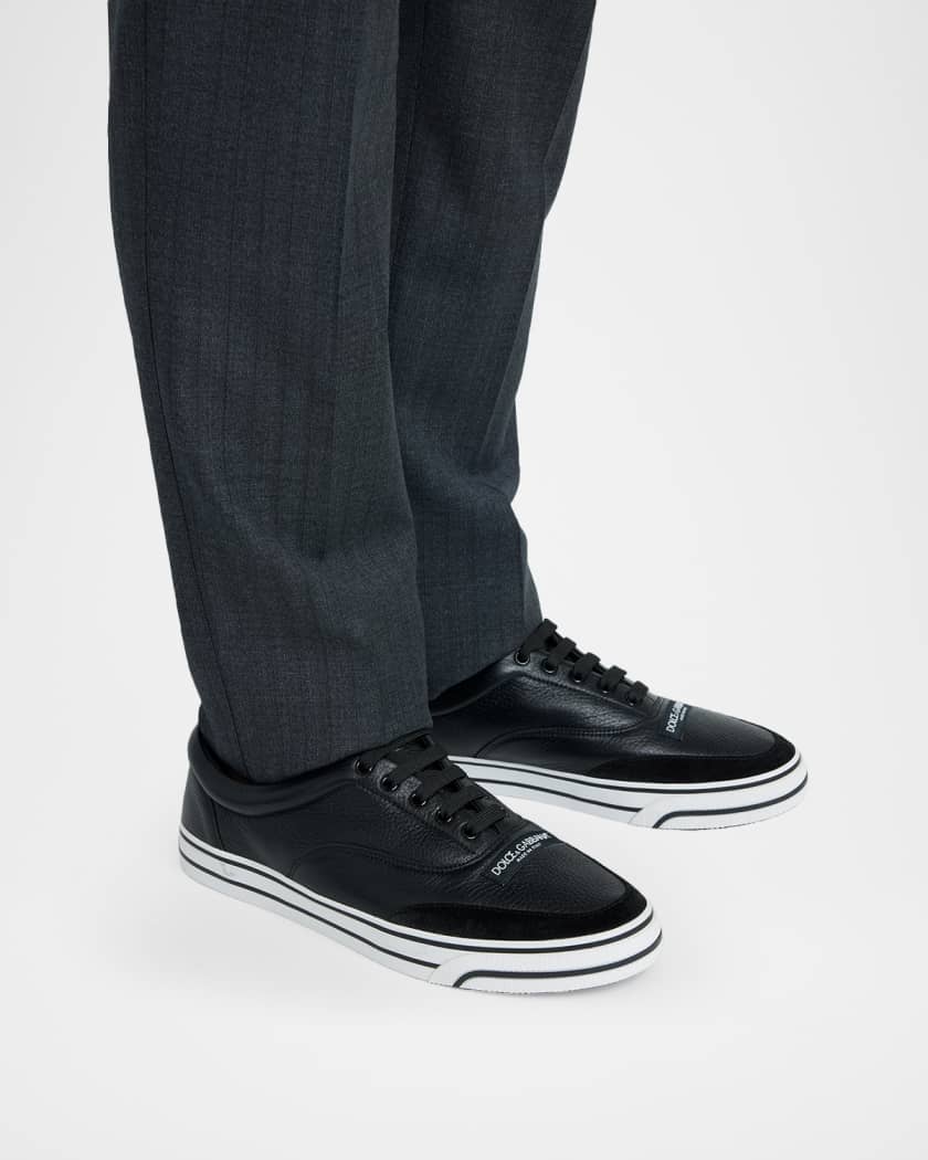 Dolce&Gabbana Men's Grained Leather Label Low-Top Sneakers