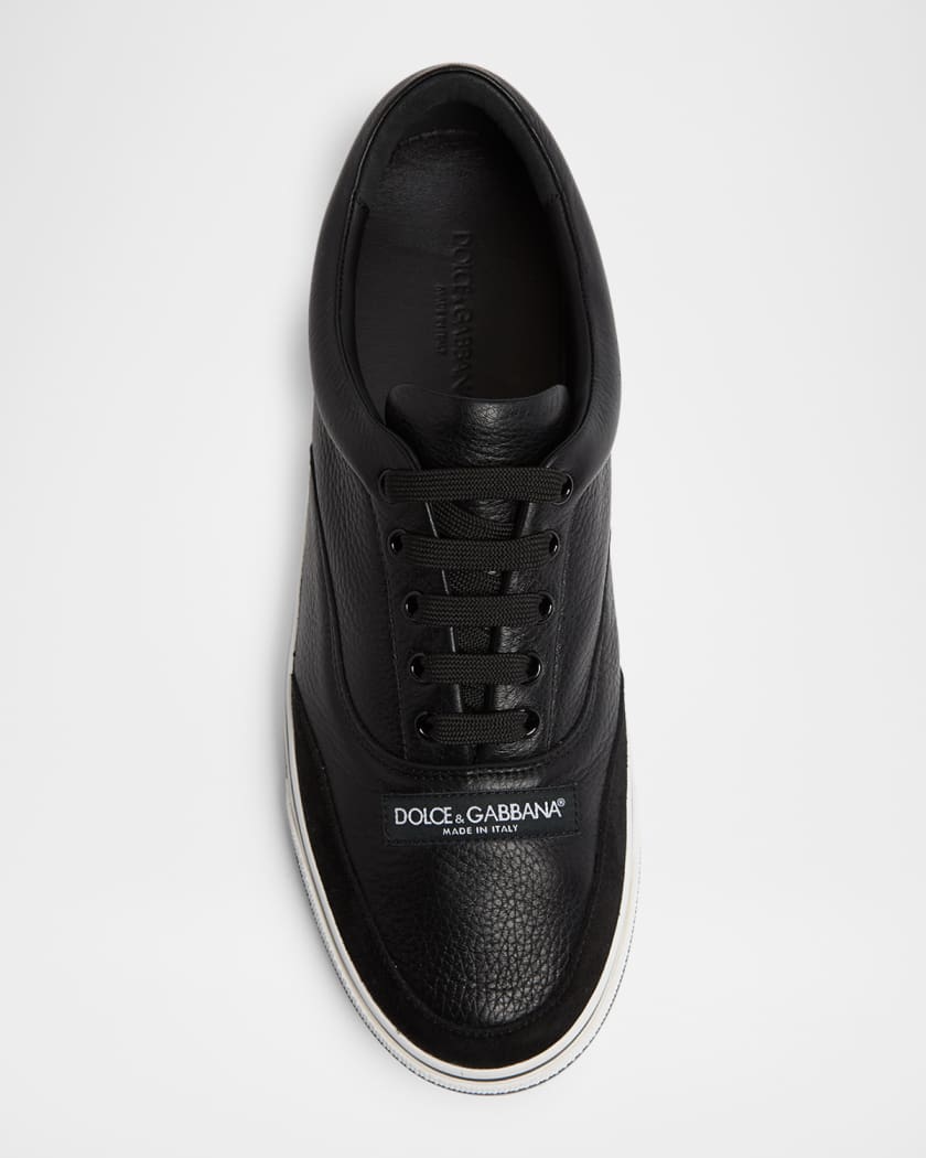 Dolce&Gabbana Men's Grained Leather Label Low-Top Sneakers