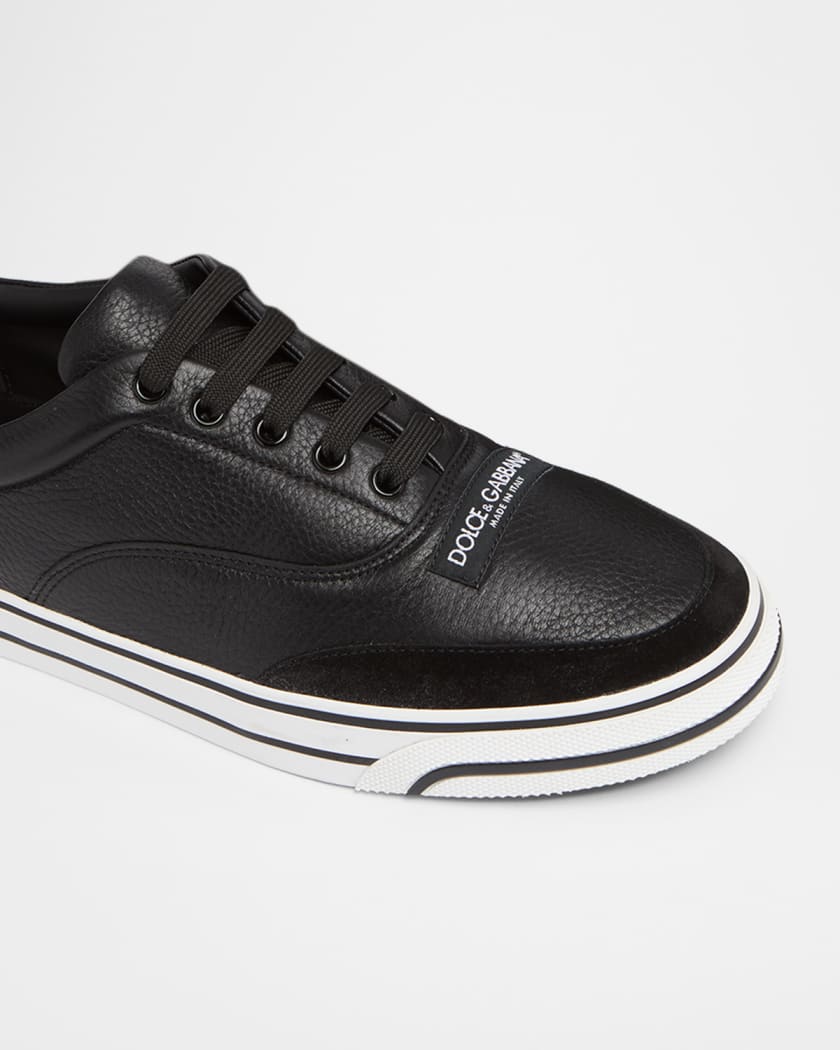 Dolce&Gabbana Men's Grained Leather Label Low-Top Sneakers