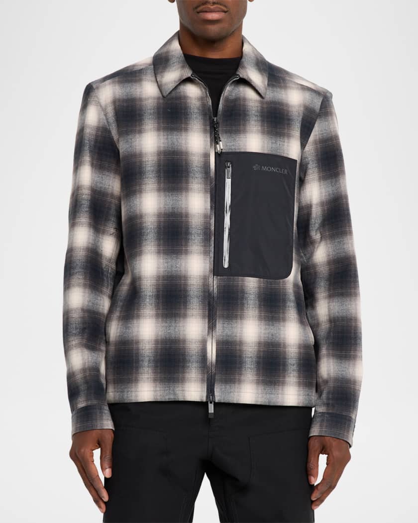 Moncler Grenoble Men's Plaid Mixed-Media Jacket | Neiman Marcus