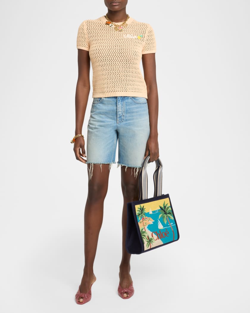 Chloe À La Plage Logo-Embroidered Crochet Cotton Top | Neiman Marcus